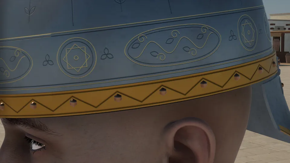 An engraved helmet band