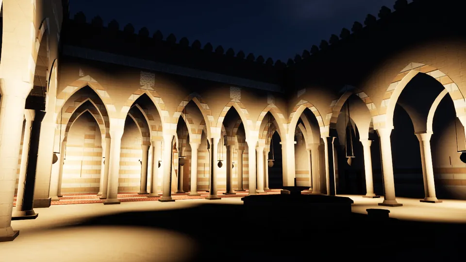Mosque courtyard at night